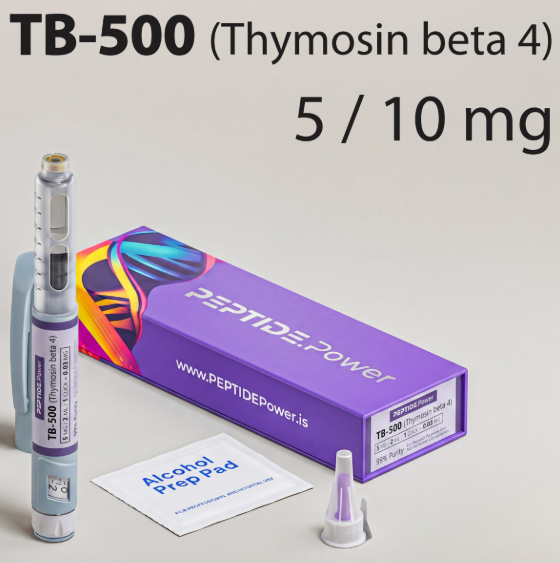 TB-500 Research UAE: Featured image of TB-500 (Thymosin beta 4) 5/10 mg product by PEPTIDE Power.